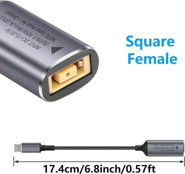 Alt view image 2 of 7 - WRIARICH AJMRTC 140W PD Slim Tip Square Female to USB C Male Charging Cable, Type-C Power Delivery Converter Cord with Auto PD Recognition Chip, for USB-C Laptops, Tablets & Smartphones