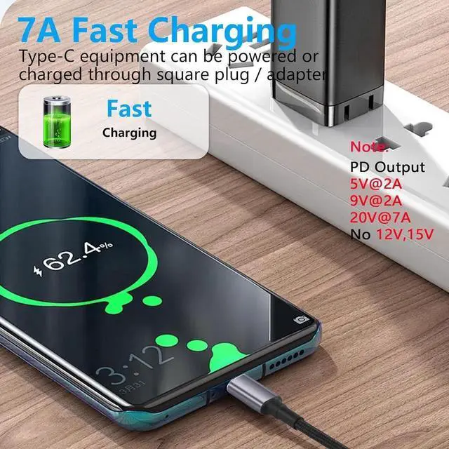 Alt view image 4 of 7 - WRIARICH AJMRTC 140W PD Slim Tip Square Female to USB C Male Charging Cable, Type-C Power Delivery Converter Cord with Auto PD Recognition Chip, for USB-C Laptops, Tablets & Smartphones