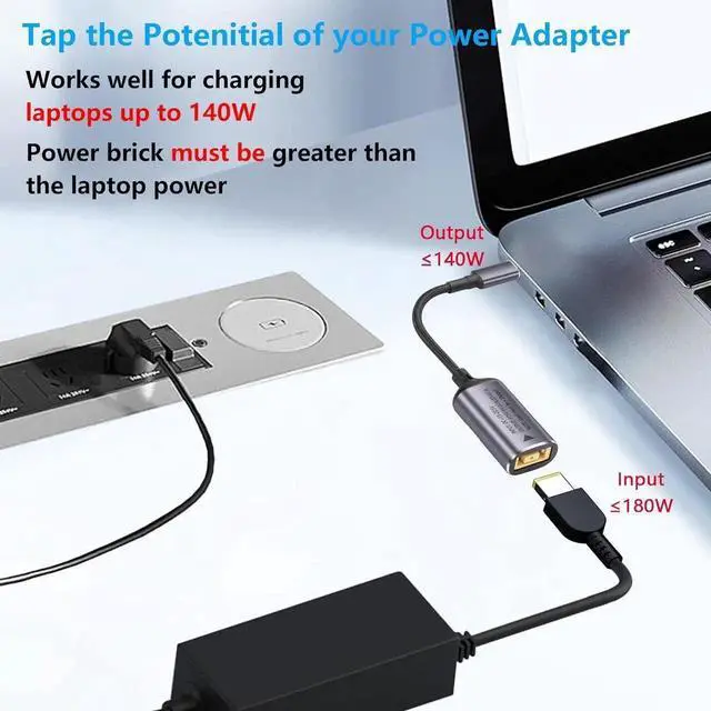 Alt view image 6 of 7 - WRIARICH AJMRTC 140W PD Slim Tip Square Female to USB C Male Charging Cable, Type-C Power Delivery Converter Cord with Auto PD Recognition Chip, for USB-C Laptops, Tablets & Smartphones