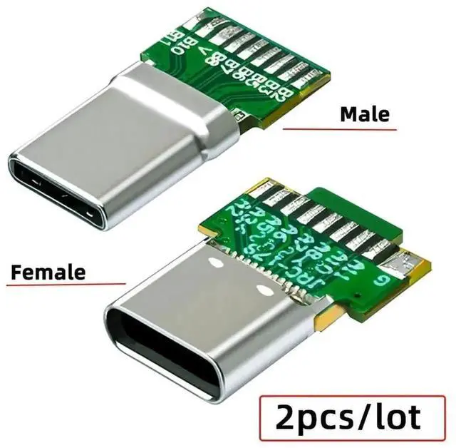 Alt view image 2 of 7 - WRIARICH 2 Pack USB 3.1 Type-C DIY Solder Connector, 18Pin Male Plug & Female Socket PCB Repair Replacement Kit, Support 65W PD Fast Charging for Cable DIY & Port Repair