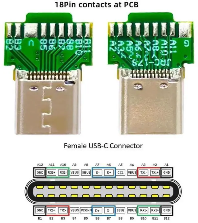 Alt view image 5 of 7 - WRIARICH 2 Pack USB 3.1 Type-C DIY Solder Connector, 18Pin Male Plug & Female Socket PCB Repair Replacement Kit, Support 65W PD Fast Charging for Cable DIY & Port Repair