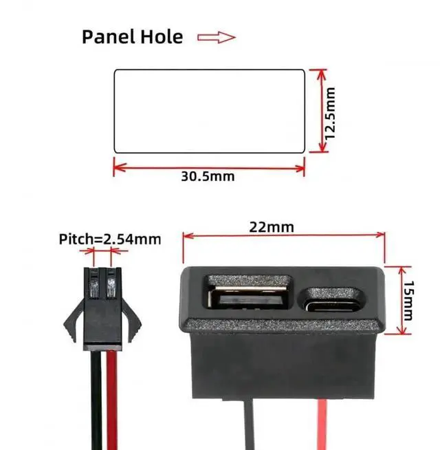 Alt view image 4 of 7 - WRIARICH OEM DIY Horizontal Type-A + Type-C Dual Female Socket to 2.54mm Pitch 2Pin Header Cable, Latch Mount DC 5V Power Connector Wire for Custom Circuit Projects