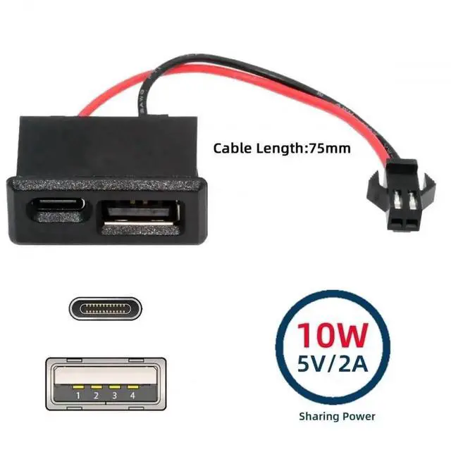 Alt view image 3 of 7 - WRIARICH OEM DIY Horizontal Type-A + Type-C Dual Female Socket to 2.54mm Pitch 2Pin Header Cable, Latch Mount DC 5V Power Connector Wire for Custom Circuit Projects