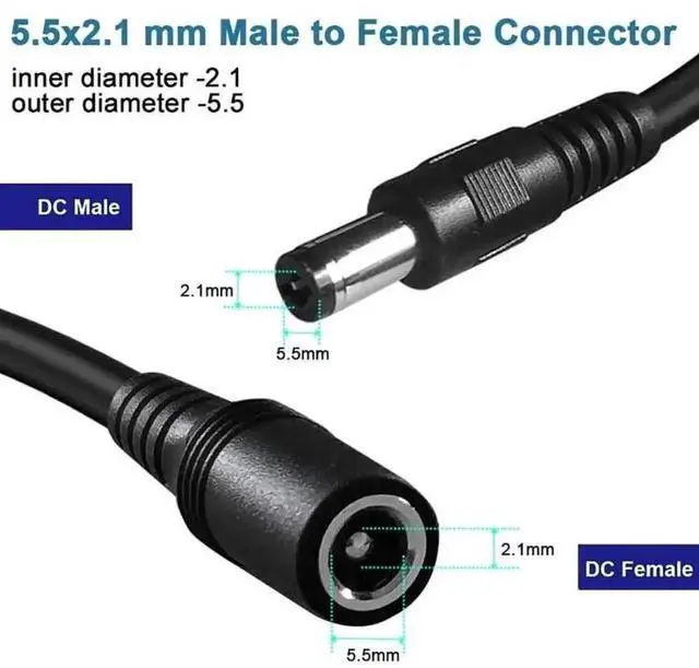 Alt view image 6 of 7 - WRIARICH 3M Black DC Power Extension Cable 5.5x2.1mm Female to Male, Max 8A Current Support