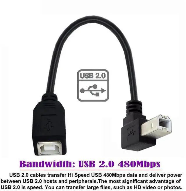 Alt view image 4 of 7 - WRIARICH 20cm 90° Down Angled USB 2.0 Type B Male to Female Extension Cable for Printer, Scanner & Hard Drive