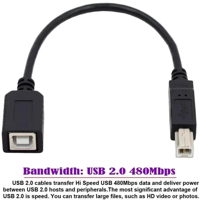 Alt view image 2 of 7 - WRIARICH 20cm USB 2.0 Type B Male to Female Extension Cable, Short Cord for Printer, Scanner & Storage Drive