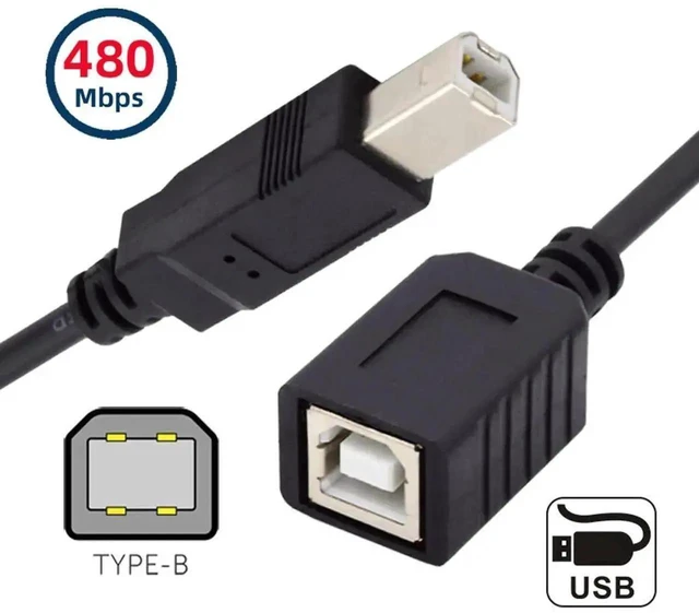 Alt view image 3 of 7 - WRIARICH 20cm USB 2.0 Type B Male to Female Extension Cable, Short Cord for Printer, Scanner & Storage Drive
