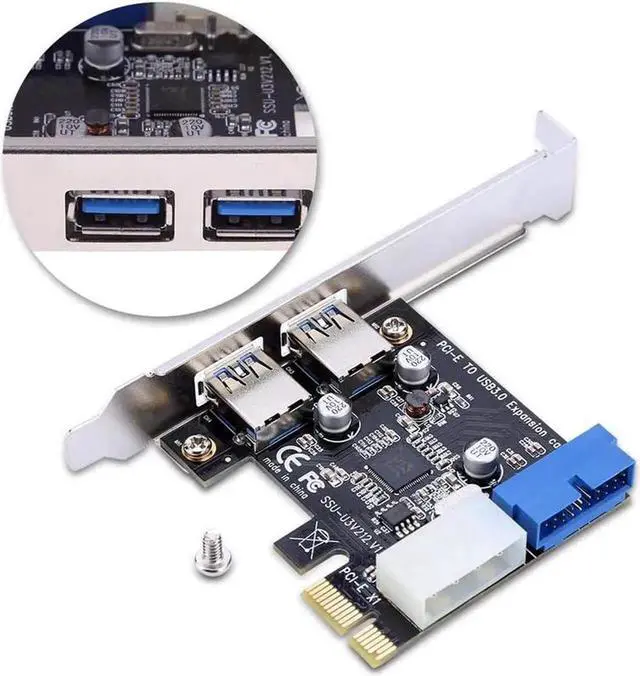 Alt view image 6 of 6 - WRIARICH 4 Port PCI-E USB 3.0 Expansion Card, 2 External USB-A + 20Pin Internal Header PCIe Hub Controller Adapter with Molex Power Supply