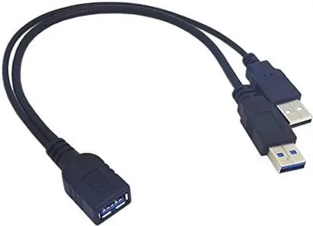 Main image of WRIARICH Black USB 3.0 Female to Dual Male Y-Cable, Extra Power & Data Extension Cord for 2.5" Portable Hard Drive