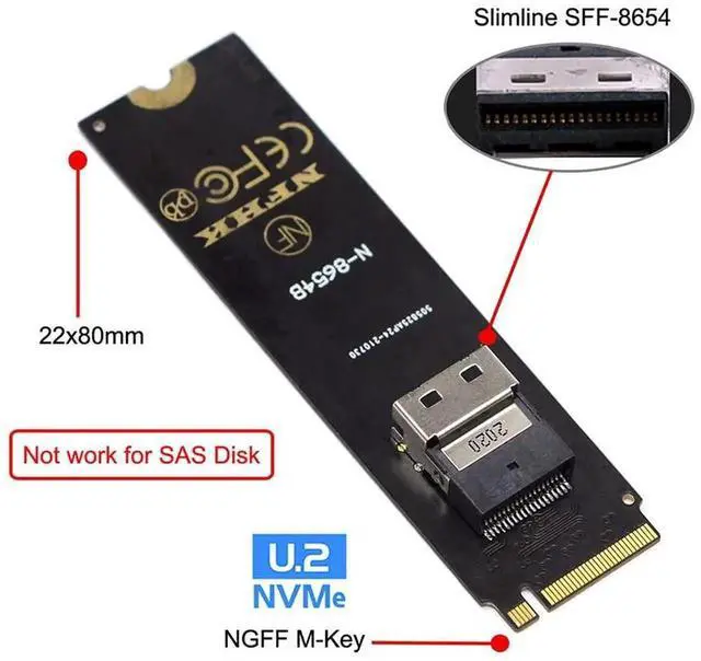 Alt view image 2 of 7 - WRIARICH NGFF M-Key NVMe to U.2 SFF-8639 Slimline SAS SFF-8654 Adapter Kit, M.2 NVMe PCIe SSD Converter Card for Desktop & Server Motherboards