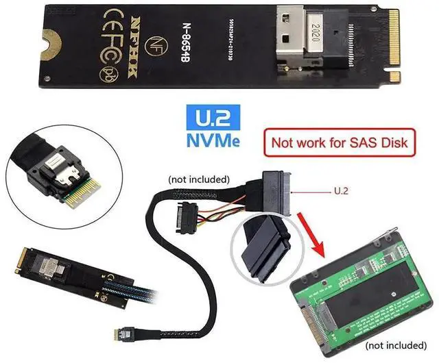 Alt view image 3 of 7 - WRIARICH NGFF M-Key NVMe to U.2 SFF-8639 Slimline SAS SFF-8654 Adapter Kit, M.2 NVMe PCIe SSD Converter Card for Desktop & Server Motherboards