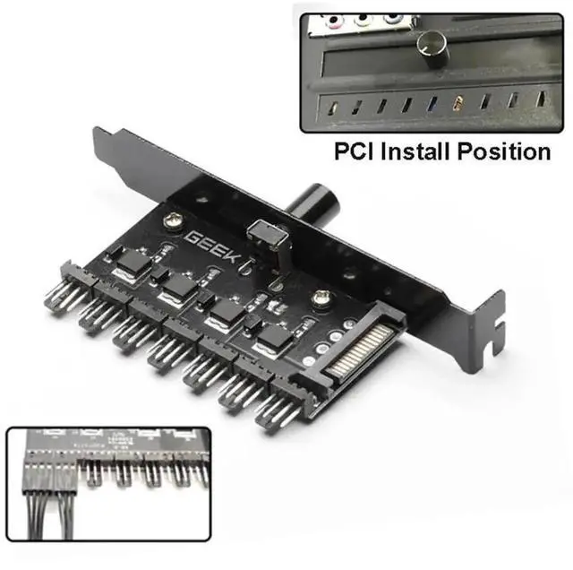 Alt view image 2 of 6 - WRIARICH 7-Way PC Fan Speed Controller Splitter Cable, SATA Powered 3Pin/4Pin PWM Fan Hub for Chassis Radiator Cooling Fans Temperature Regulation