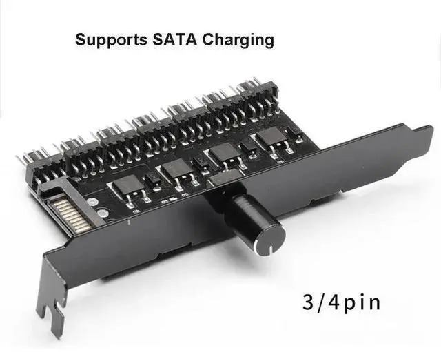 Alt view image 3 of 6 - WRIARICH 7-Way PC Fan Speed Controller Splitter Cable, SATA Powered 3Pin/4Pin PWM Fan Hub for Chassis Radiator Cooling Fans Temperature Regulation