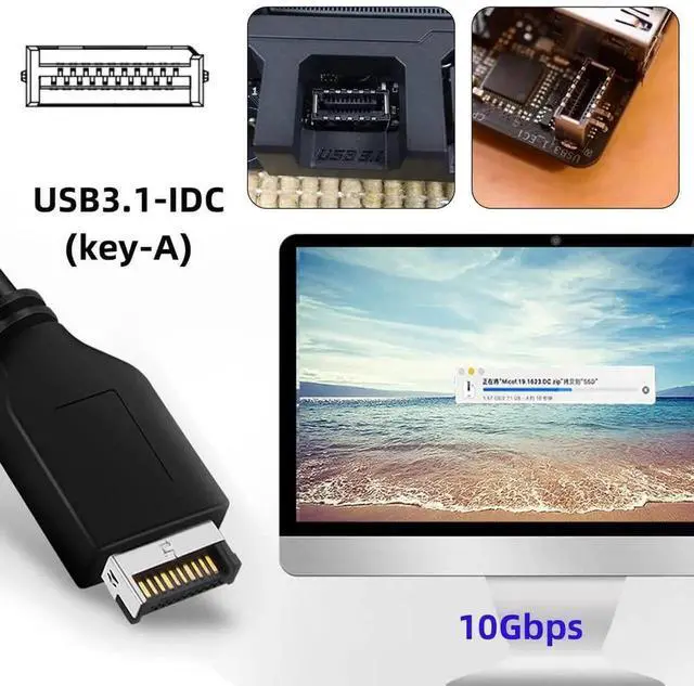 Alt view image 3 of 7 - WRIARICH USB 3.0 19/20Pin to Type-E Header Adapter, 90 Degree USB3.1 Type-C Front Panel Converter with EJ179V Chipset for Desktop Motherboard