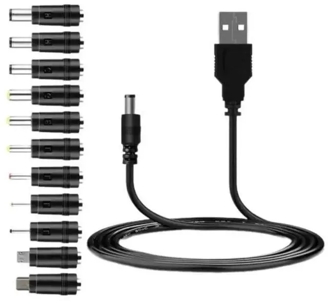 Main image of WRIARICH Universal USB to 5V DC Power Cable with 12 Interchangeable DC Plugs, 5.5×2.1mm Main DC Jack, Micro USB & Mini USB Connectors