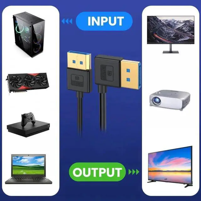 Alt view image 4 of 7 - WRIARICH 100cm Black Ultra-Thin 90 Degree Right Angled DP 1.4 Cable, Right Angle DisplayPort Male to Male Cord Supports 8K@60Hz 4K@144Hz HDR G-Sync FreeSync for Desktop Laptop Gaming Monitor