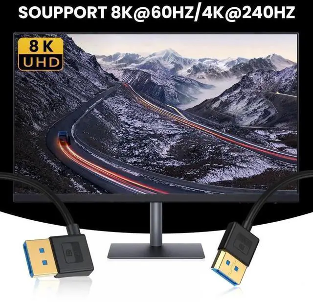 Alt view image 6 of 7 - WRIARICH 100cm Black Ultra-Thin 90 Degree Right Angled DP 1.4 Cable, Right Angle DisplayPort Male to Male Cord Supports 8K@60Hz 4K@144Hz HDR G-Sync FreeSync for Desktop Laptop Gaming Monitor
