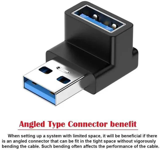 Alt view image 2 of 6 - WRIARICH 90 Degree Up Angled USB 3.0 Male to Female Extension Adapter, 10Gbps High Speed for Power, Data & Video Transmission Elbow Connector