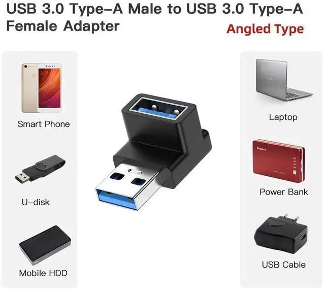 Alt view image 4 of 6 - WRIARICH 90 Degree Up Angled USB 3.0 Male to Female Extension Adapter, 10Gbps High Speed for Power, Data & Video Transmission Elbow Connector