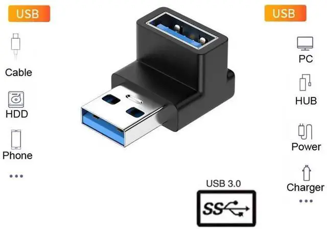 Alt view image 5 of 6 - WRIARICH 90 Degree Up Angled USB 3.0 Male to Female Extension Adapter, 10Gbps High Speed for Power, Data & Video Transmission Elbow Connector