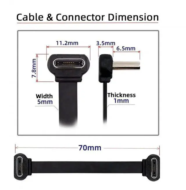 Alt view image 2 of 7 - WRIARICH Black Angled Ultra Slim Flat USBC to USBC Cable | USB2.0 65W PD Fast Charging Cord for Laptops, Tablets & Smartphones