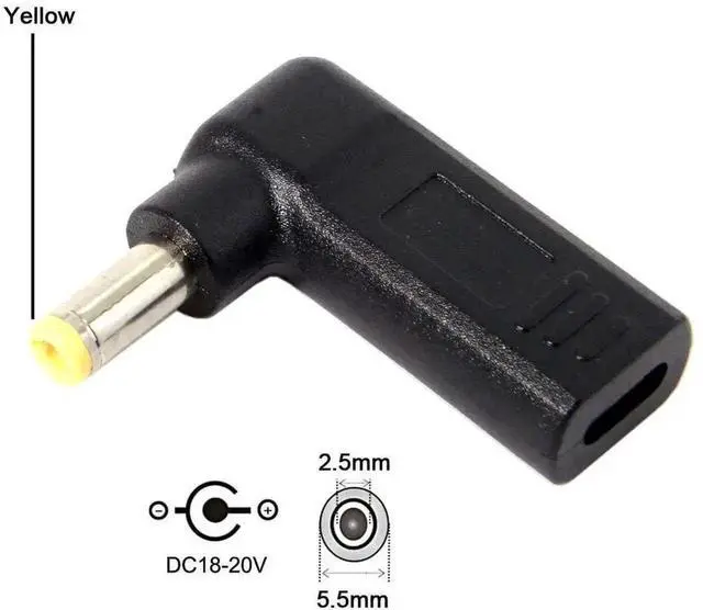 Alt view image 5 of 6 - WRIARICH 90 Degree Angled USB 3.1 Type-C Female to DC 20V 5.5x2.5mm PD Emulator Trigger Adapter, USB-C PD to DC Barrel Jack Power Converter for Laptops & DC 20V Devices