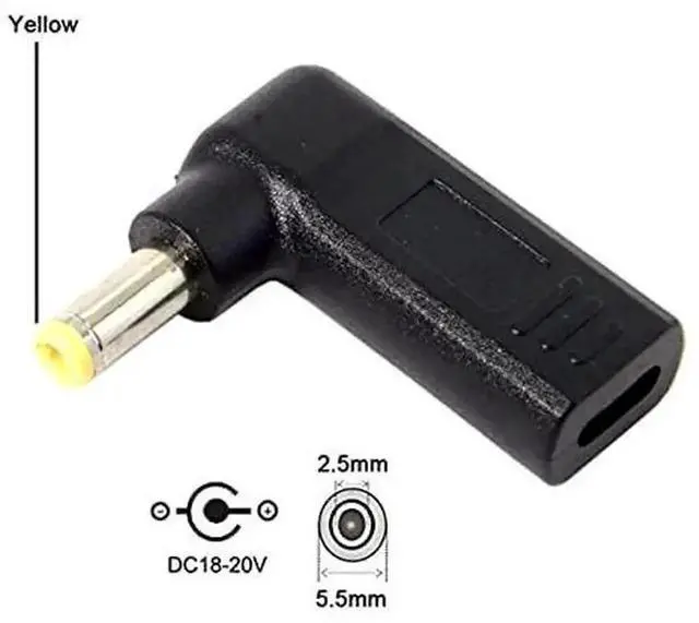 Alt view image 3 of 6 - WRIARICH 90 Degree Angled USB 3.1 Type-C Female to DC 20V 5.5x2.5mm PD Emulator Trigger Adapter, USB-C PD to DC Barrel Jack Power Converter for Laptops & DC 20V Devices
