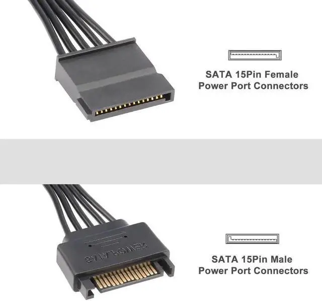 Alt view image 3 of 7 - WRIARICH 2 Pack 10 Inch Black 15 Pin SATA Power Extension Cable, SATA Male to Female Power Cord