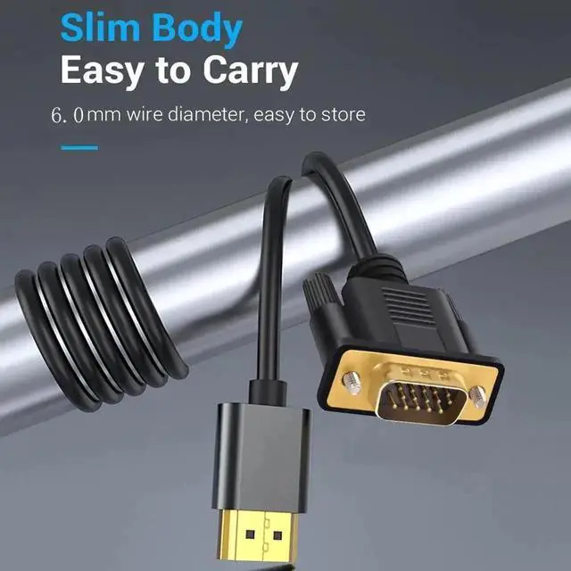 Alt view image 7 of 7 - WRIARICH 6FT Gold-Plated HDMI Male to VGA Male Converter Cable, Digital to Analog 1080P Video Cord for PC Laptop Monitor Projector HDTV Xbox Raspberry Pi Roku