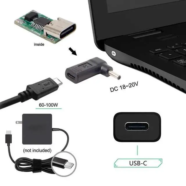 Alt view image 5 of 6 - WRIARICH 90 Degree Angled USB 3.1 Type-C Female to DC 4.0mm×1.3mm PD Emulator Trigger Adapter, 19V Laptop Power Converter, Max 100W PD Charger Connector for ASUS, Lenovo, HP Laptops