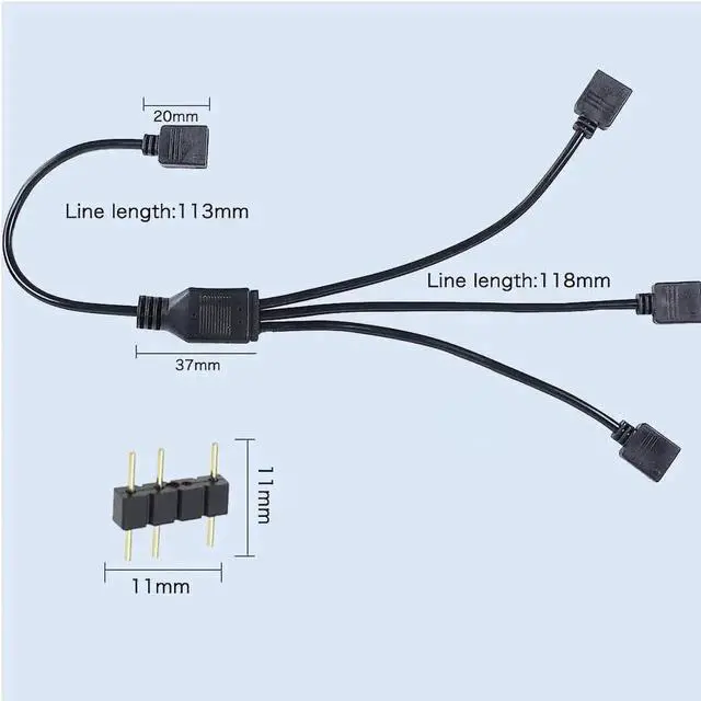 Alt view image 5 of 7 - WRIARICH 5V 3-Pin Addressable ARGB Splitter Extension Cable, ARGB Connector for 5050/3528 LED Strips, PC ARGB Fans & Lighting Accessories