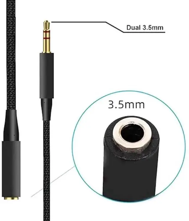 Alt view image 2 of 2 - WRIARICH Nylon Braided PC Splitter Replacement Audio Extension Cord, Compatible with HyperX Cloud Stinger / Cloud Mix / Cloud Alpha / Cloud Revolver Gaming Headsets