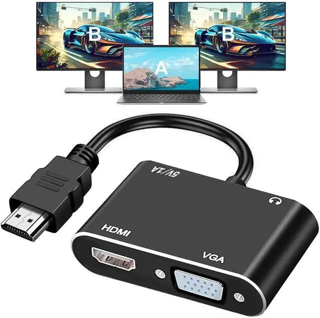 Main image of WRIARICH 2-in-1 HDMI to HDMI VGA Dual Monitor Adapter, 1080P@60Hz HDMI Splitter Converter for Windows Mac Linux Laptops PC, Plug & Play