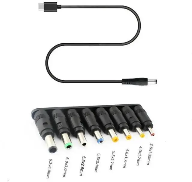 Main image of WRIARICH 8-in-1 USB-C PD to 12V DC Power Cable, Multi Tips 3.5/4.0/4.8/5.5mm Barrel Connector Cord for Router LED CCTV Camera 12V Electronics