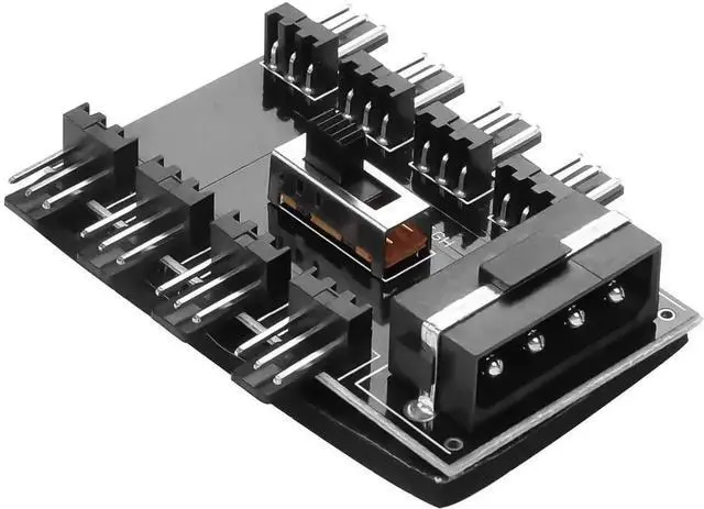 Main image of WRIARICH IDE 4-Pin Powered 1-to-8 12V 3-Pin PC Fan Hub, Multi-Port Chassis Cooling Fan Splitter Controller for Desktop Motherboard