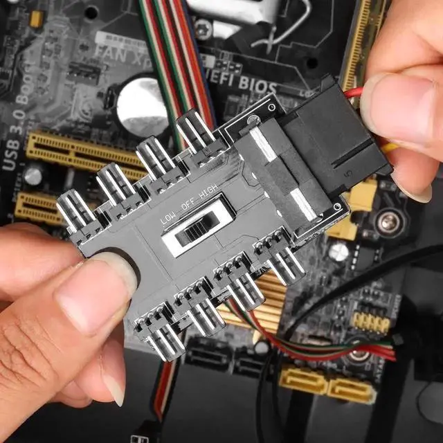 Alt view image 3 of 6 - WRIARICH IDE 4-Pin Powered 1-to-8 12V 3-Pin PC Fan Hub, Multi-Port Chassis Cooling Fan Splitter Controller for Desktop Motherboard