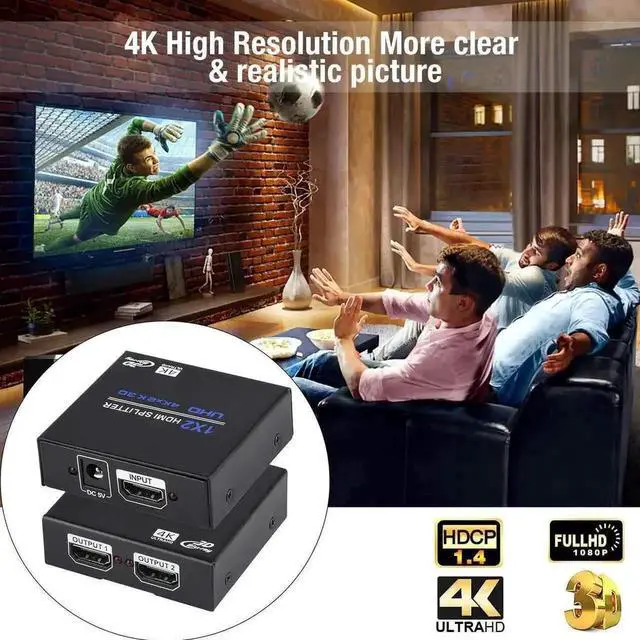 Alt view image 3 of 7 - WRIARICH 1 In 2 Out HDMI Splitter 1x2, Supports 4K@30Hz 3840×2160P & 3D, HDMI Signal Duplicator Compatible with Xbox, PS3, PS4, Blu-ray Player