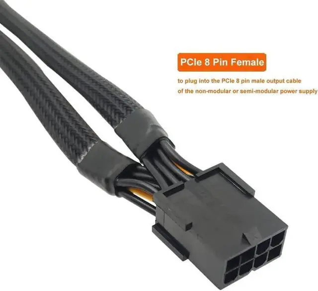Alt view image 3 of 4 - WRIARICH 33cm (13 Inch) Sleeved PCIe 8 Pin Female to Dual 8 Pin (6+2 Detachable) GPU Power Splitter Extension Cable