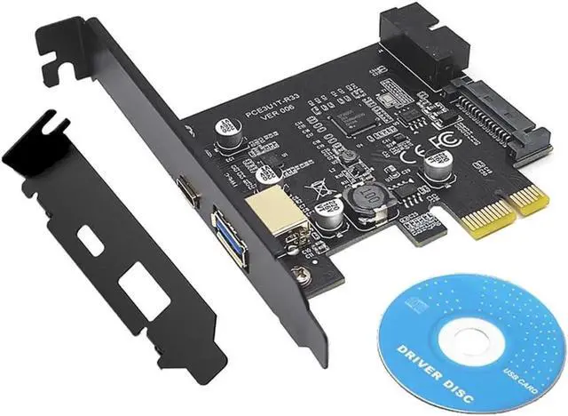 Alt view image 3 of 5 - WRIARICH PCIe to 4 Ports USB 3.2 Gen 1 Expansion Card, 5Gbps, USB-A + Type-C + Internal 19Pin Header, SATA Powered, Full & Low Profile Bracket
