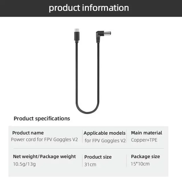Alt view image 2 of 4 - WRIARICH USB Type-C to DC Power Cable for DJI FPV Goggles V2 Charging & Power Supply Cord