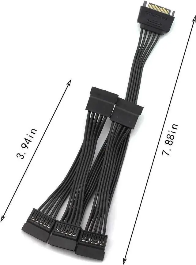 Alt view image 5 of 6 - WRIARICH 24 Inch (60CM) SATA 15Pin Power Splitter Cable, 1 Male to 5 Female SATA Power Extension Cord for HDD, SSD & Optical Drives