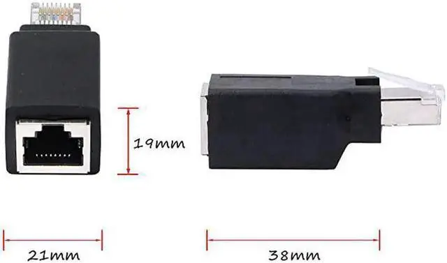 Alt view image 2 of 6 - WRIARICH 2 Pack Black RJ45 Male to Female Straight Crossover Adapter, Ethernet LAN Connector Compatible with Cat5 Cat5e Cat6 Network Cables