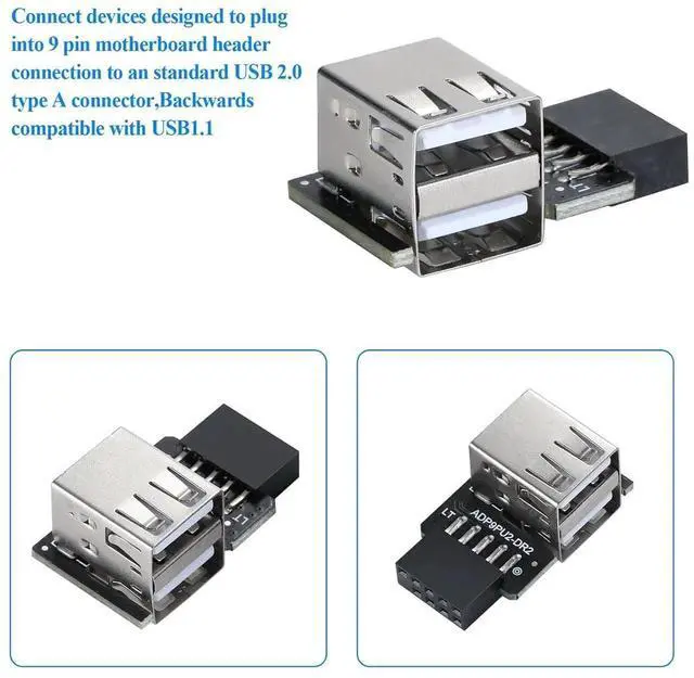 Alt view image 5 of 7 - WRIARICH Dual Layer 9Pin USB 2.0 Header 1 to 2 Port Splitter Adapter, Left & Right Design for PC Motherboard
