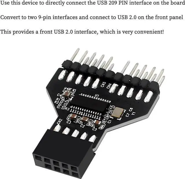 Alt view image 2 of 7 - WRIARICH PH78 USB2.0 9Pin Header 1-to-2 Splitter Adapter, Motherboard Internal USB Expansion Hub for Water Cooling RGB Lights & Fan Speed Monitoring