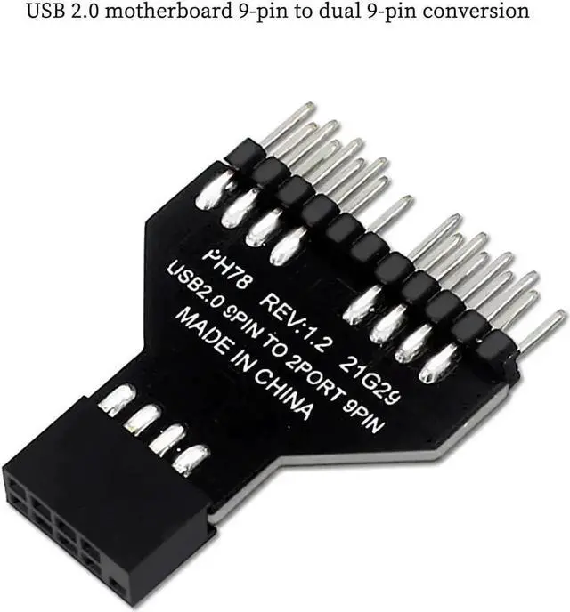 Alt view image 3 of 7 - WRIARICH PH78 USB2.0 9Pin Header 1-to-2 Splitter Adapter, Motherboard Internal USB Expansion Hub for Water Cooling RGB Lights & Fan Speed Monitoring