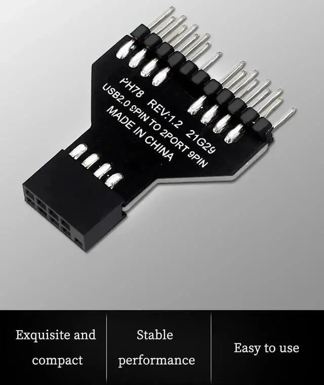 Alt view image 7 of 7 - WRIARICH PH78 USB2.0 9Pin Header 1-to-2 Splitter Adapter, Motherboard Internal USB Expansion Hub for Water Cooling RGB Lights & Fan Speed Monitoring