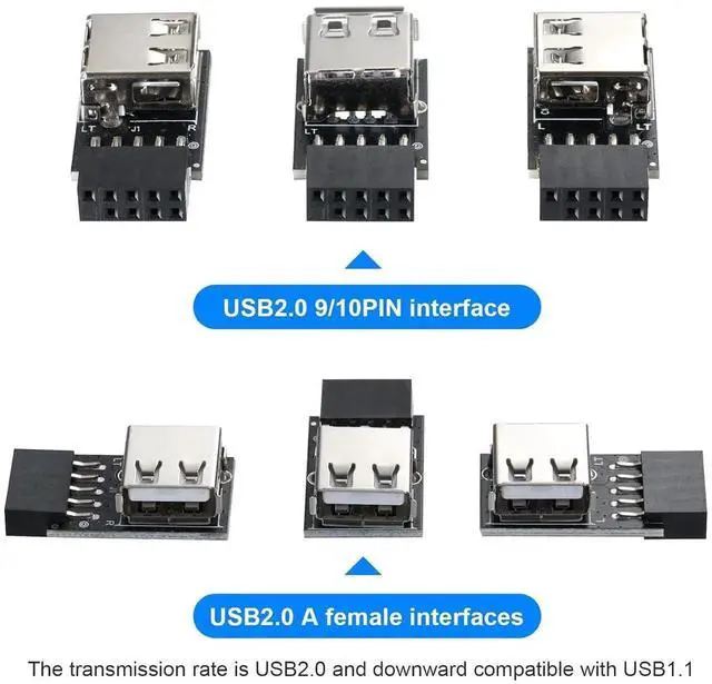 Alt view image 7 of 7 - WRIARICH 3 Pack USB 2.0 9Pin/10Pin Header to Type A Adapter, Front Panel USB Port Converter for PC Motherboard