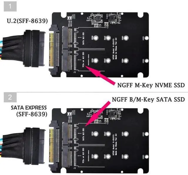 Alt view image 3 of 7 - WRIARICH SFF-8639 U.2 NVMe to Combo NGFF M.2 M-Key Dual Protocol Adapter, PCIe & SATA M.2 SSD Converter Compatible with Intel 750, P3600, P3700 Enterprise U.2 SSD for Motherboard Storage Replacement