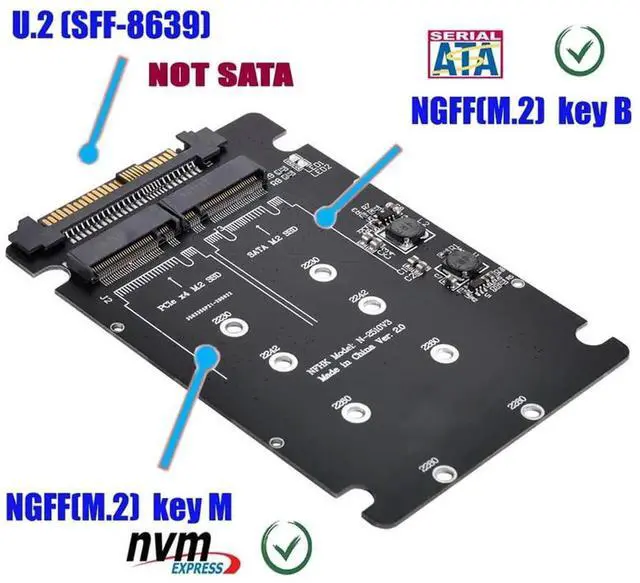 Alt view image 4 of 7 - WRIARICH SFF-8639 U.2 NVMe to Combo NGFF M.2 M-Key Dual Protocol Adapter, PCIe & SATA M.2 SSD Converter Compatible with Intel 750, P3600, P3700 Enterprise U.2 SSD for Motherboard Storage Replacement