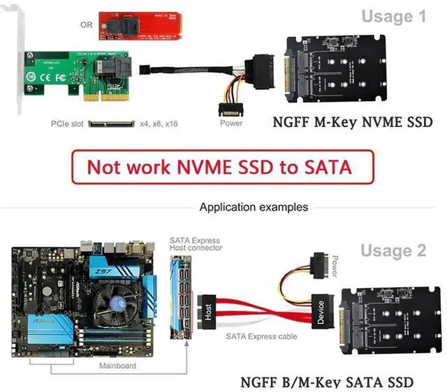 Alt view image 5 of 7 - WRIARICH SFF-8639 U.2 NVMe to Combo NGFF M.2 M-Key Dual Protocol Adapter, PCIe & SATA M.2 SSD Converter Compatible with Intel 750, P3600, P3700 Enterprise U.2 SSD for Motherboard Storage Replacement